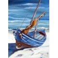 Stunning Fishermans Boat Lake Malawi (Size A1): Hand Painted Oil Painting Canvas Print