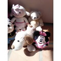 collection of 9 soft toys including Barney/ Minnie mouse / vintage Popeye / Goofy and little Bo Peep