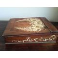 Vintage Letter / Stationary Box With Hand Painted Oil Floral exterior