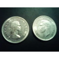 2 x South Africa 5s Silver Crowns Circa 1952 / 1953 - Sold as one lot