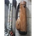 Vintage Leather Golf Bag + Clubs + Balls + T's - Sold As One Lot (See Discription)