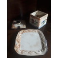 Early 1900`s Ceramic Handpainted Sugar Caddy With Saucer