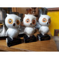 Set of Three Ceramic Glazed Weather Owls