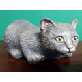 Handpainted Resin Crouching Cat With Torn Ear