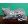 Handpainted Resin Crouching Cat With Torn Ear