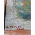 Oil On Board Signed J. Player 1953 Kafue Gorge Chingola (Zambia)