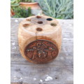 Vintage Israeli Wooden Pen Holder With Four Copper Plaques On Sides