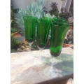 Set of Six Stunning Fluted Emerald Green Champagne Glasses