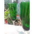 Set of Six Stunning Fluted Emerald Green Champagne Glasses