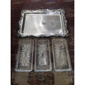Stunning Vintage Silverplate Tray With Original Glass Inlays