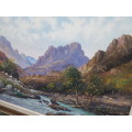 Stunning Oil On Board By Popular SA Artist Vincent Olivier (1970 - ) Mountains @ Stream
