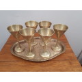 Vintage Set of Brass Sherry Goblets on Tray
