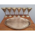 Vintage Set of Brass Sherry Goblets on Tray