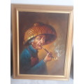 Stunning Reproduction of Chinese Artist H. Cheang (1910-198 ?) Old Lady Smoking Opium Pipe