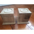 2 x Wooden Decorated Candle Holders