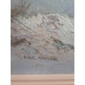 Famous German Artist Karl Neumann 1891 - 1985 Oil On Board `Seascape with Lighthouse` - Signed