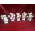 Set of 5 Vintage Ceramic Handpainted Piggy Band Xmas Themed