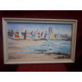 Rare 1986 Oil On Board `Hobie Beach PE` by Popular SA Artist Vincent Olivier (1936 - ) Signed
