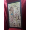 Stunning Glass Framed Watercolour on Canvas `Ethnic Ladies` Signed