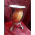 Stunning Vintage Wooden Handpainted Vase Mounted On Three Legs