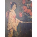 Circa Approx 1920`s Print of a Geisha In Original Wooden Gilt Frame