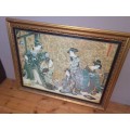 Stunning X - Large Chinese Print In Glass Covered Gold Gilt Frame