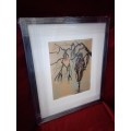 Famous 20th Century Spanish Artist Carlos de Mijas Charcoal Drawing `Abstract Lady`
