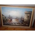 Stunning Oil on Board `Boats in Harbour` Signed