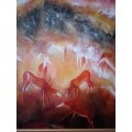 Popular SA Artist Marlien Van Der Westhuizen Oil On Board `Kalahari Bushmen Painting` Signed - 94`