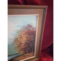Beautiful Oil on Canvas `Tree`s & River` by S. Doren - Signed (1900-1940)