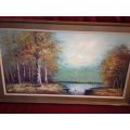 Beautiful Oil on Canvas `Tree`s & River` by S. Doren - Signed (1900-1940)