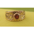 Solid 9ct Yellow Gold Ring - With A Beautiful Garnet