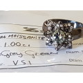 Unique-  1.00ct Center - Grey/Green -Vs1 + 50 X 2 Pointers - Moissanite Ring - ONLY 1 LIKE THIS!