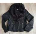 Exquisite Faux Leather Biker Jacket with fur collar