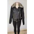 Faux Leather Biker Jacket with faux fur collar
