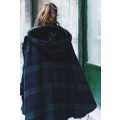 ZARA Check Cape with fur trimmed hood