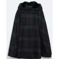 ZARA Check Cape with fur trimmed hood