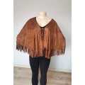 Suede and leather look fringed Cape