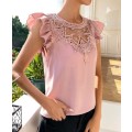 Baby Pink Lace ruffel sleeve lace blouse