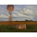 Original Painting of a Windmill and a Dam on a farm in the Freestate.