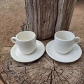 Vintage continental vitreous white espresso / coffee cups with saucers