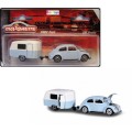 Majorette Diecast Model Car 2 pk VW Volkswagen Beetle & Eriba Puck Caravan 1/64 scale new in pack