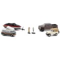 Greenlight Diecast Model Car Set Great Outdoors Nissan VW Kombi Camper Chevy Boat + Trailer + figure
