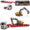 Cararama Hongwell Diecast Model Truck & Lowbed Trailer Volvo FH 12 FH12 + EC 210 Excavator Construct