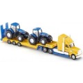 SIKU Diecast Model 1805 Peterbilt Truck and lowbed trailer with 2 New Holland Tractors 1/87 HO rail
