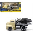 Maisto Muscle Machines Diecast Model Car Transport Ford COE Flatbed 1950 + Mercury 1949 1/64 scale