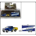 Greenlight Diecast Model Car Set Hitch and Tow Ford F 150 F150 Pickup 2016 + Car Trailer `Michelin`