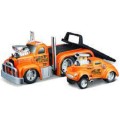 Maisto Muscle Machines Diecast Model Car Transport Mack B 61 Flatbed Truck 1953 + Willys Coupe Gasse