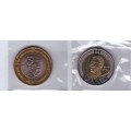 10 xUNC COINS- 5 x 2015 GANDHI CENTENARY COIN(SCARCE) + 5 x 2018 MANDELA 90TH BIRTHDAY COIN - 1 LOT