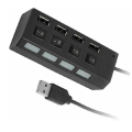 2.0 USB Hi-Speed 4 Port Hub with Individual Power Switches and Led Light 